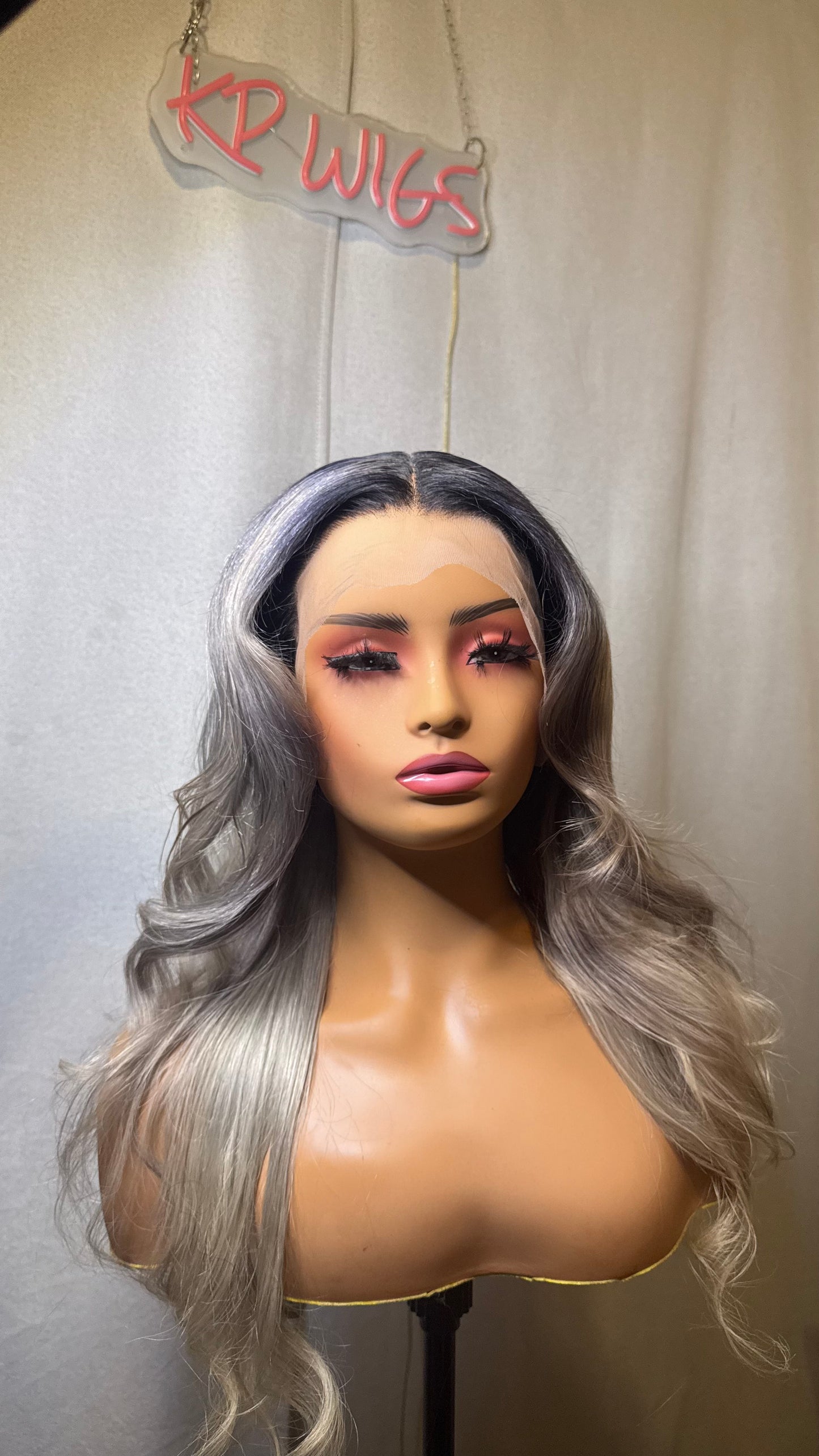 30 Inch Silver Grey Human Hair 13x4 Lace Front Wig with Black Roots, HD Transparent Lace Frontal, Pre-Plucked, Middle Part, Glueless