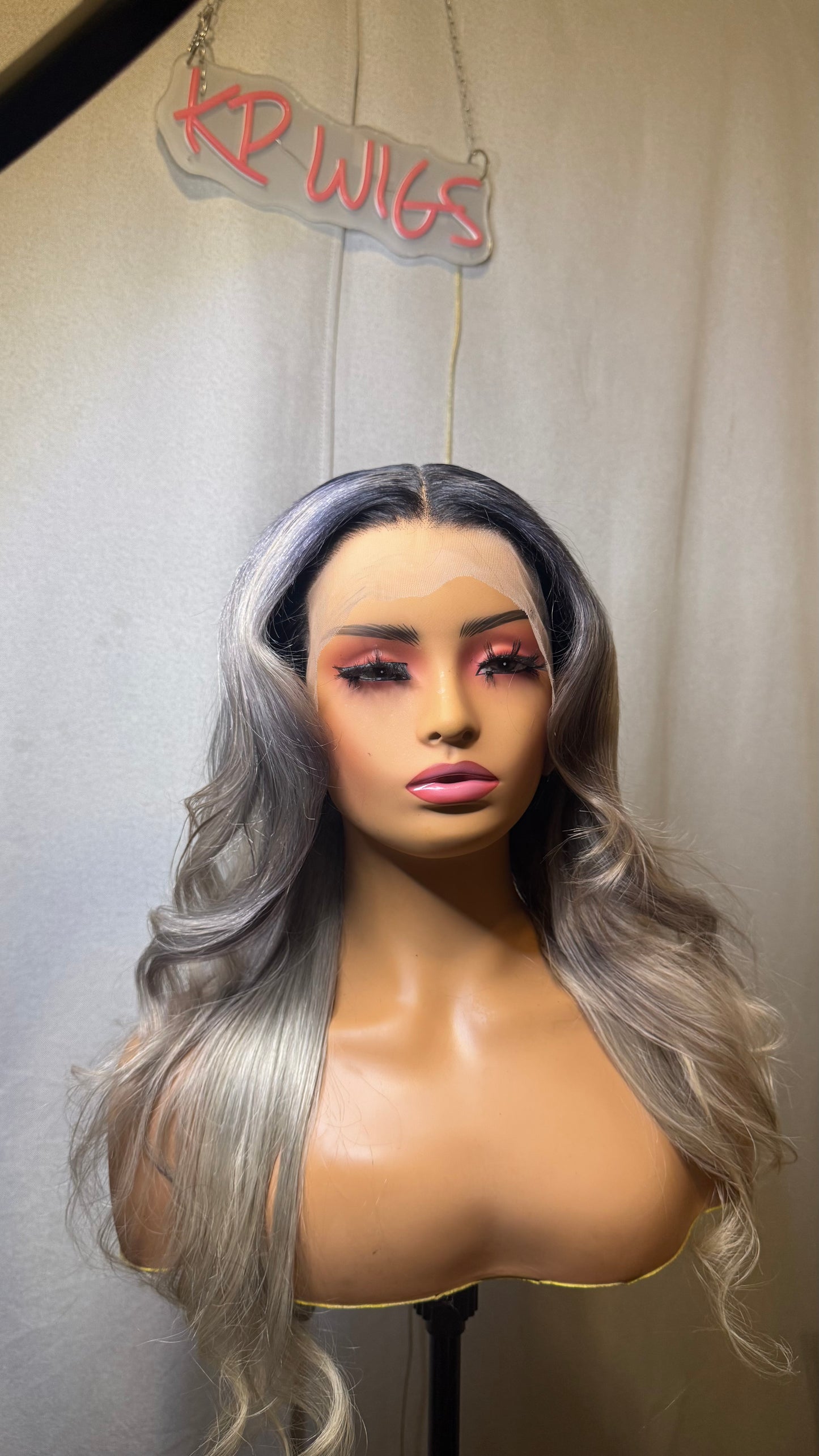 30 Inch Silver Grey Human Hair 13x4 Lace Front Wig with Black Roots, HD Transparent Lace Frontal, Pre-Plucked, Middle Part, Glueless