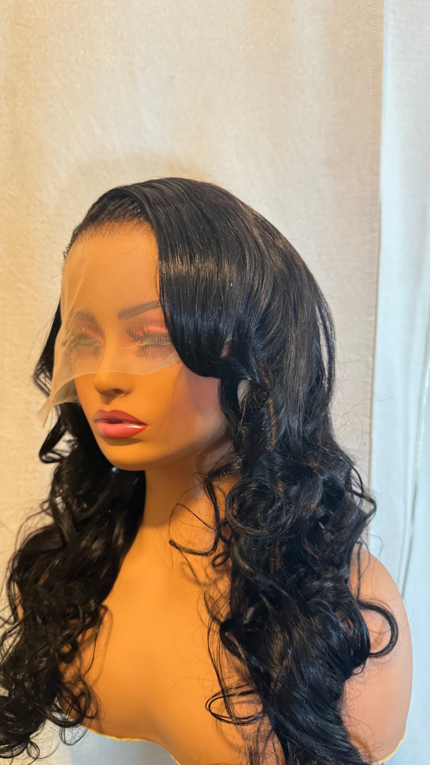 26" Black 13x4 Frontal Wig, 100% Virgin Human Hair, Deep Side Part W/Curls