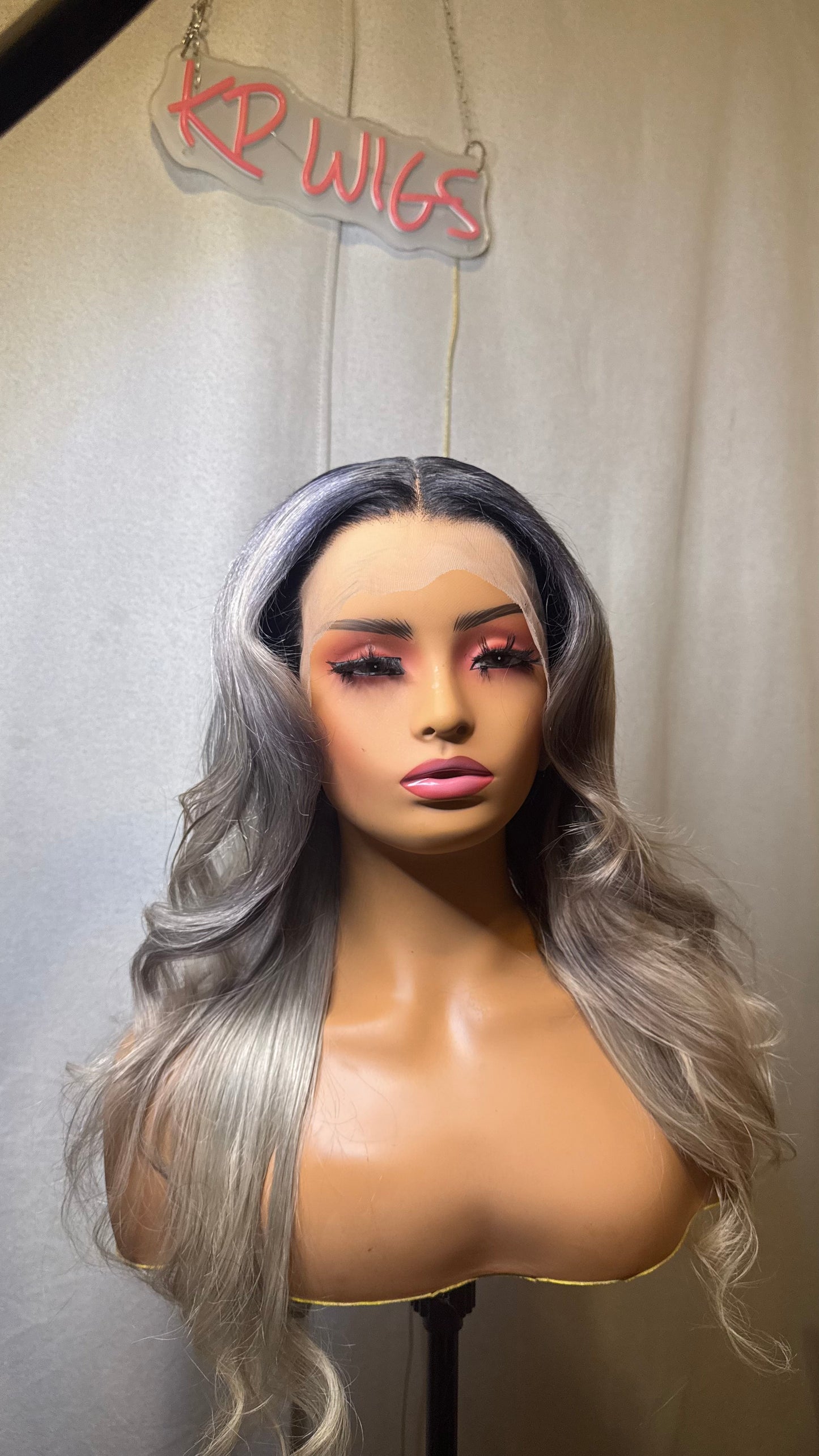 30 Inch Silver Grey Human Hair 13x4 Lace Front Wig with Black Roots, HD Transparent Lace Frontal, Pre-Plucked, Middle Part, Glueless